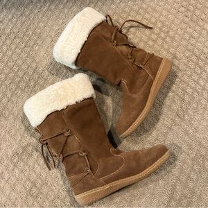 RALPH LAUREN COLLECTION Suede/Sheepskin Boots Back Lace-Up EUC!